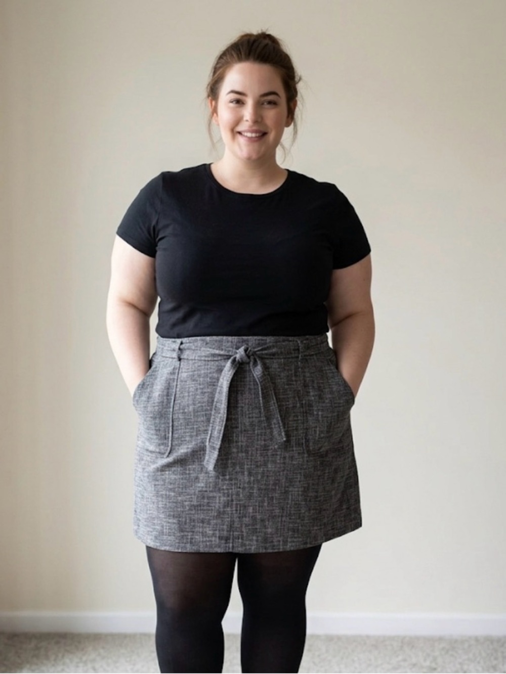 LOFT Black & Gray Tie-Waist Mini Skirt with Front Pockets